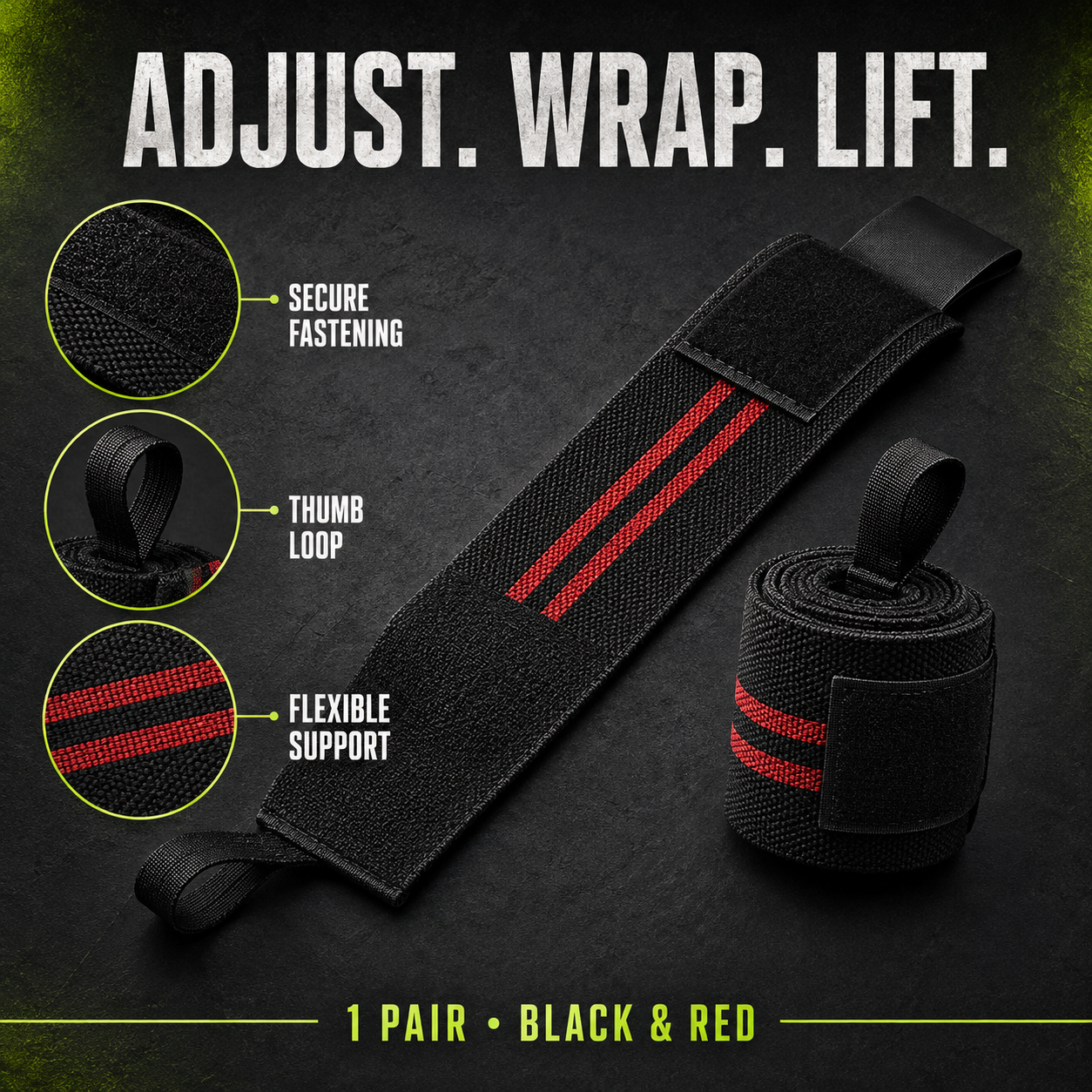Wrist Wraps – Adjustable Weightlifting Support